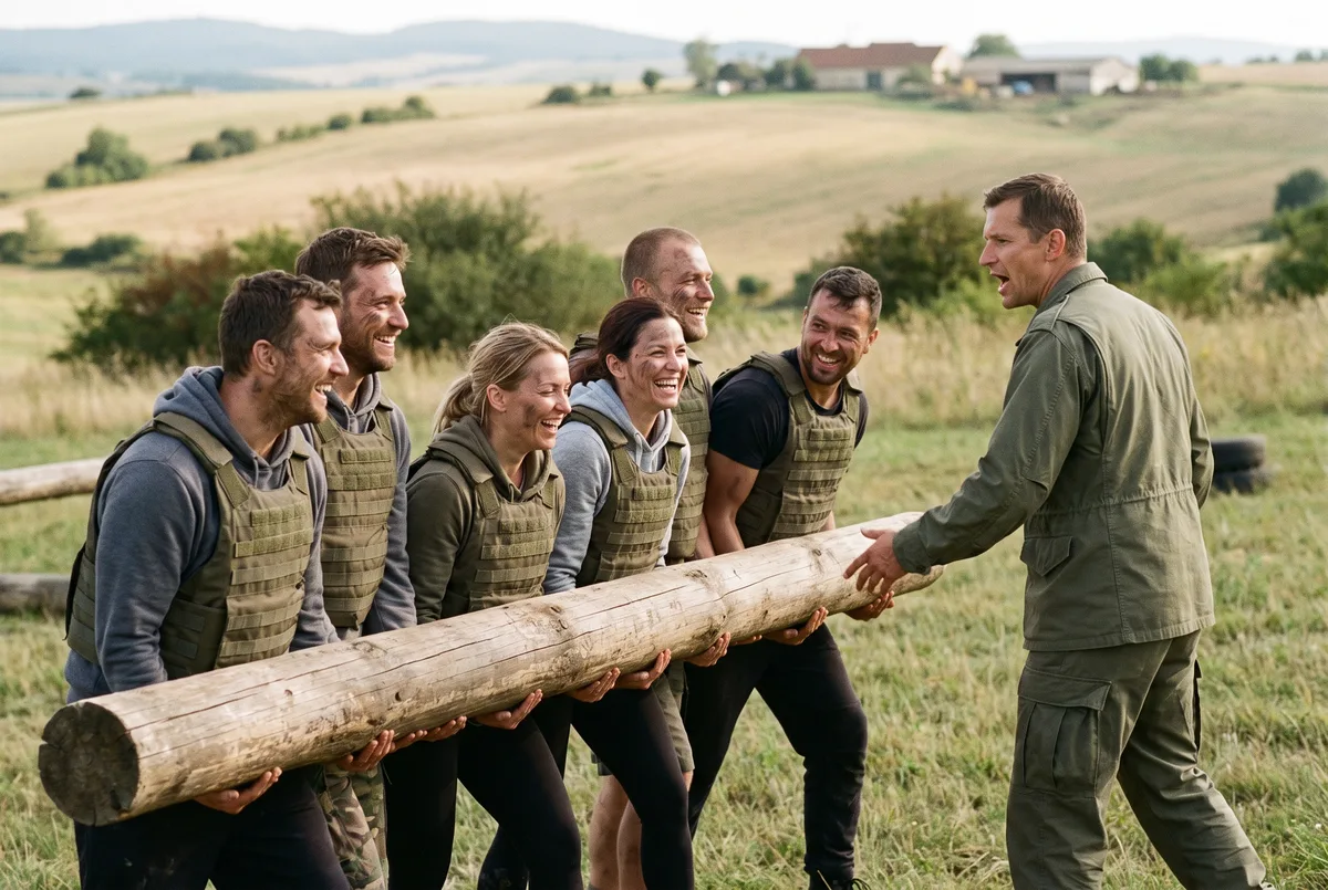 Firemní tým spolupracuje při taktickém úkolu na louce